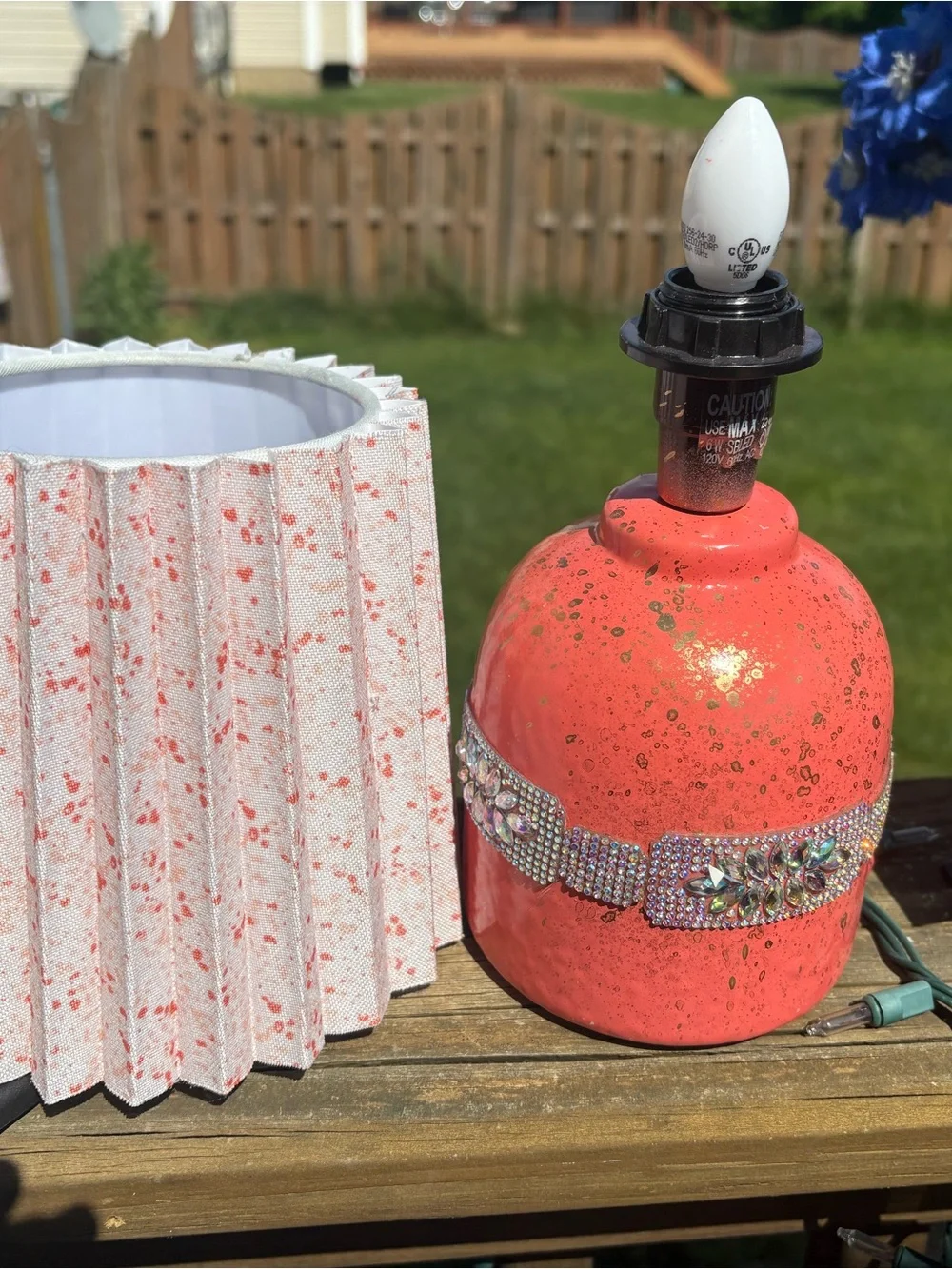 Coral peach Decorative Table Lamp Base with rhinestone Crystal Accents-